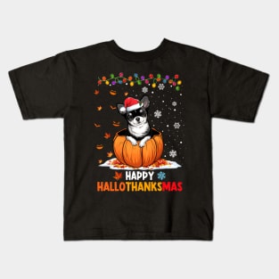 Chihuahua On Pumpkin Happy Hallothanksmas Kids T-Shirt